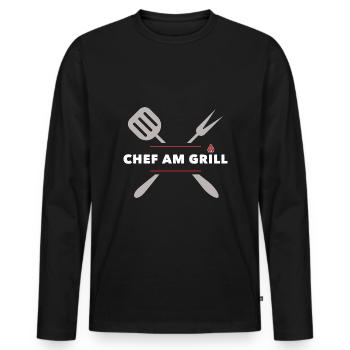 Grill, grillen, Männer, Chef - Männer Premium Bio Langarmshirt - Schwarz - Vorne - Nico (187cm)