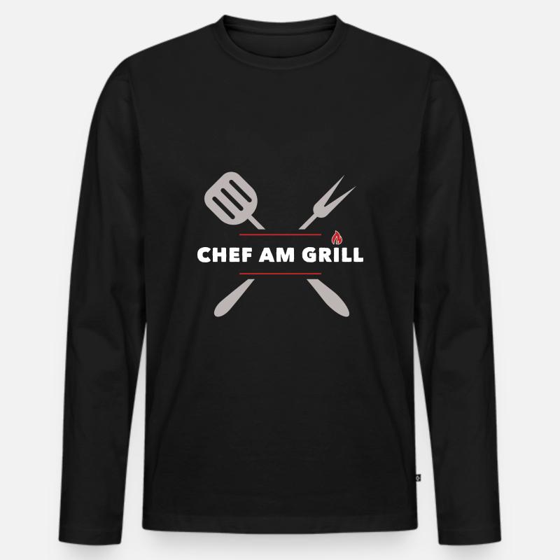 Grill, grillen, Männer, Chef - Männer Premium Bio Langarmshirt - Schwarz