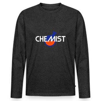 Chimiste (fiole ronde inclinée avec liquide) - T-shirt manches longues Premium bio Homme - anthracite chiné - Devant - Nico (187cm)