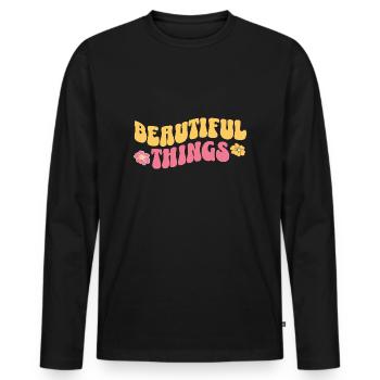 Beautiful Things Retro Flowers Waves - Men's Premium Organic Long Sleeve Shirt - black - Front - Nico (187cm)