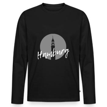 Hamburg | Gift gift idea Hamburg - Men's Premium Organic Long Sleeve Shirt - black - Front - Nico (187cm)
