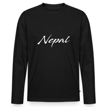 Népal - T-shirt manches longues Premium bio Homme - noir - Devant - Nico (187cm)