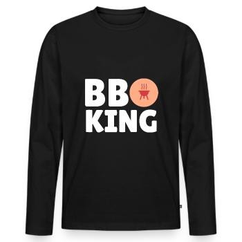 BBQ King - Grillen - Männer Premium Bio Langarmshirt - Schwarz - Vorne - Nico (187cm)