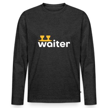 Waiter (Tablett mit zwei Weingläsern) - Männer Premium Bio Langarmshirt - Anthrazit meliert - Vorne - Nico (187cm)