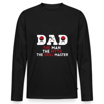 PAPA DER MAN DER MYTHOS DER GRILL MEISTER - Männer Premium Bio Langarmshirt - Schwarz - Vorne - Nico (187cm)