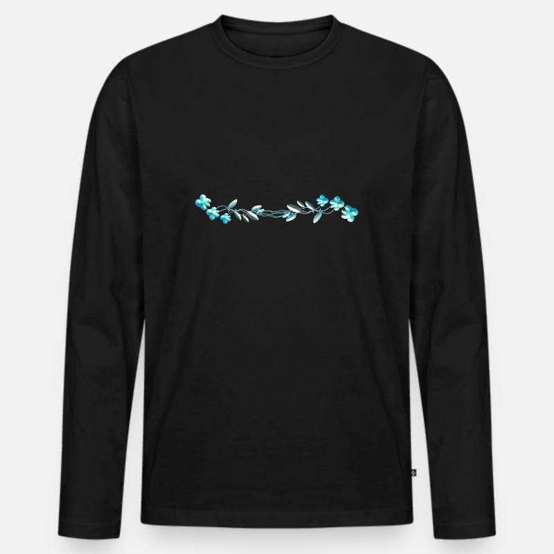blaue Blumen Strich blüten - Männer Premium Bio Langarmshirt - Schwarz