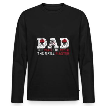 PAPA DER MAN DER MYTHOS DER GRILL MEISTER - Männer Premium Bio Langarmshirt - Schwarz - Vorne - Nico (187cm)