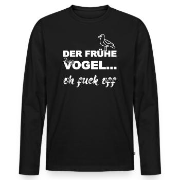 Der frühe Vogel, weiß - Männer Premium Bio Langarmshirt - Schwarz - Vorne - Nico (187cm)