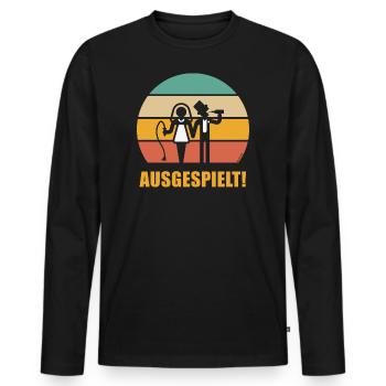 Ausgespielt! (JGA / Peitsche / Bier / Sonne / 5C) - Männer Premium Bio Langarmshirt - Schwarz - Vorne - Nico (187cm)