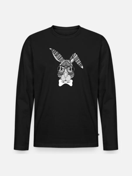 Hase mit Fliege und Brille - Männer Premium Bio Langarmshirt - Schwarz