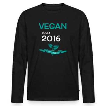 Vegan depuis 2016, Go Vegan - T-shirt manches longues Premium bio Homme - noir - Devant - Nico (187cm)