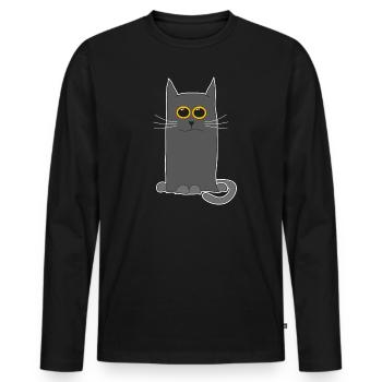 Joli chat gris aux yeux jaunes pour - T-shirt manches longues Premium bio Homme - noir - Devant - Nico (187cm)