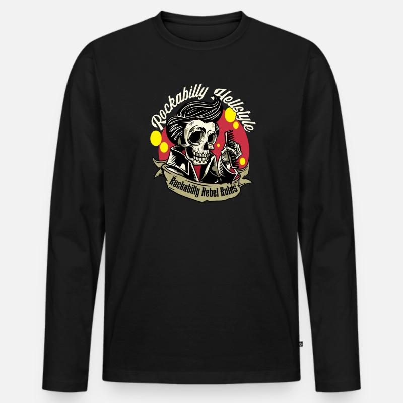 Rockabilly Rebel Rules Rockabilly Hellstyle - Männer Premium Bio Langarmshirt - Schwarz