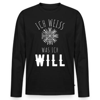 Wegweiser MOTIVATION - VEGVISIR - Männer Premium Bio Langarmshirt - Schwarz - Vorne - Nico (187cm)