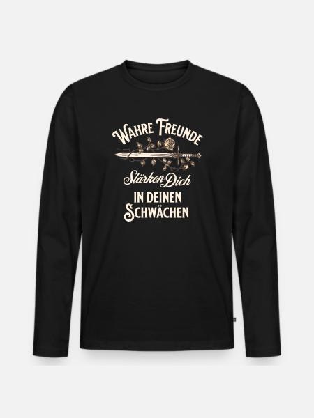 Spruch über Wahre Freunde - Männer Premium Bio Langarmshirt - Schwarz