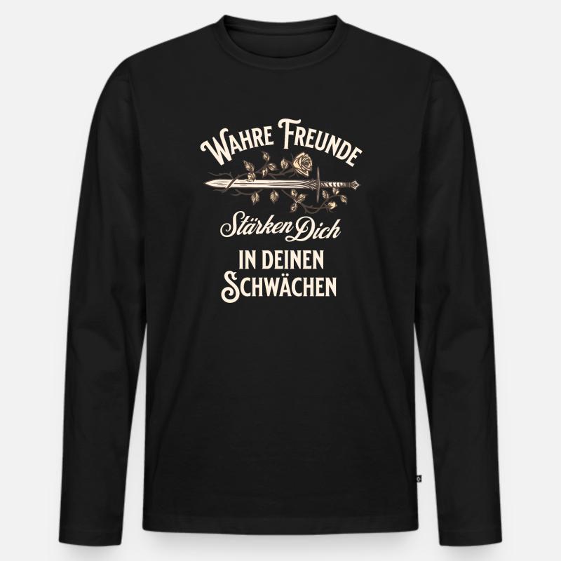 Spruch über Wahre Freunde - Männer Premium Bio Langarmshirt - Schwarz
