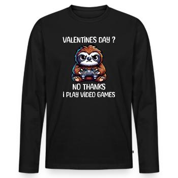 Funny Sloth Gamer Valentine's Day? No thank you - Men's Premium Organic Long Sleeve Shirt - black - Front - Nico (187cm)