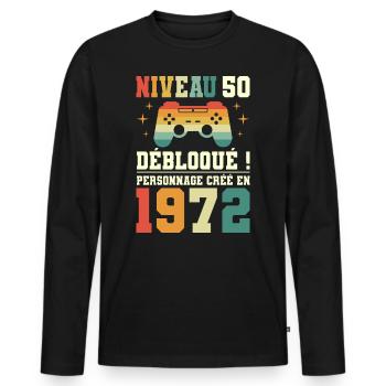 Anniversaire 50 Ans Geek Niveau 50 Humour - T-shirt manches longues Premium bio Homme - noir - Devant - Nico (187cm)