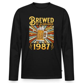 Perfektion seit 1987 - Jubiläum 35 Jahre - Männer Premium Bio Langarmshirt - Schwarz - Vorne - Nico (187cm)