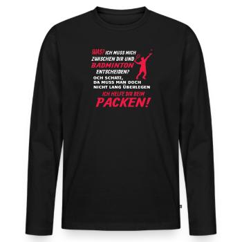 Badminton Geschenkidee Sport Design - Männer Premium Bio Langarmshirt - Schwarz - Vorne - Nico (187cm)