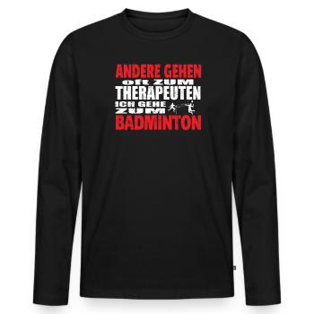 Badminton Geschenkidee Sport Design - Männer Premium Bio Langarmshirt - Schwarz - Vorne - Nico (187cm)