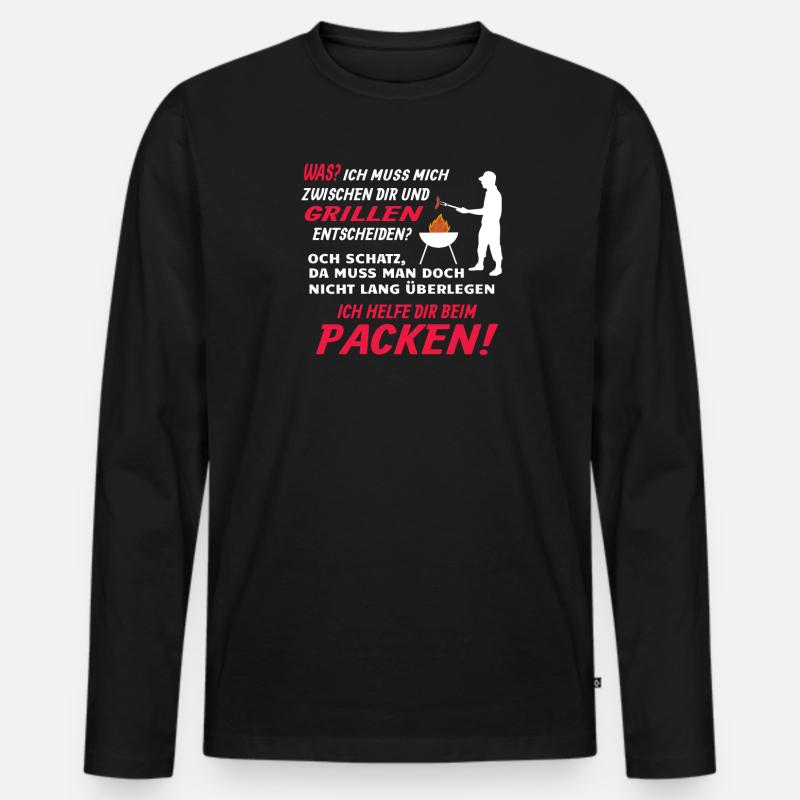 Grillen und Camper Geschenkidee - Männer Premium Bio Langarmshirt - Schwarz