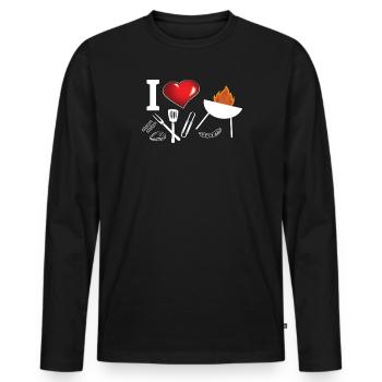 Idée de barbecue et de cadeau de camping-car - T-shirt manches longues Premium bio Homme - noir - Devant - Nico (187cm)