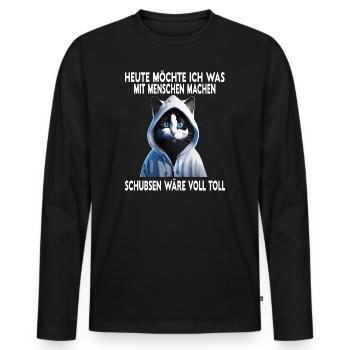 Heute möchte ich was mit Menschen machen Schubsen - Männer Premium Bio Langarmshirt - Schwarz - Vorne - Nico (187cm)