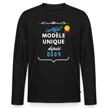 certifié modèle unique depuis 2004 - T-shirt manches longues Premium bio Homme - noir - Devant - Nico (187cm)