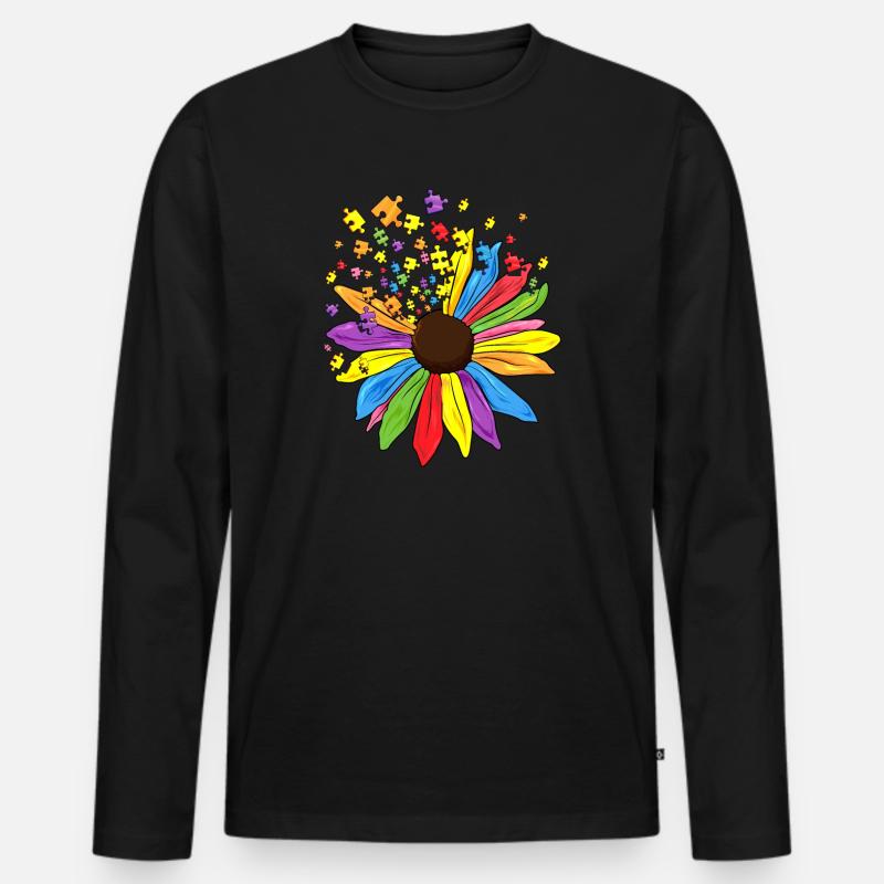 Autismus Sonnenblume Statement Autist Geschenk - Männer Premium Bio Langarmshirt - Schwarz