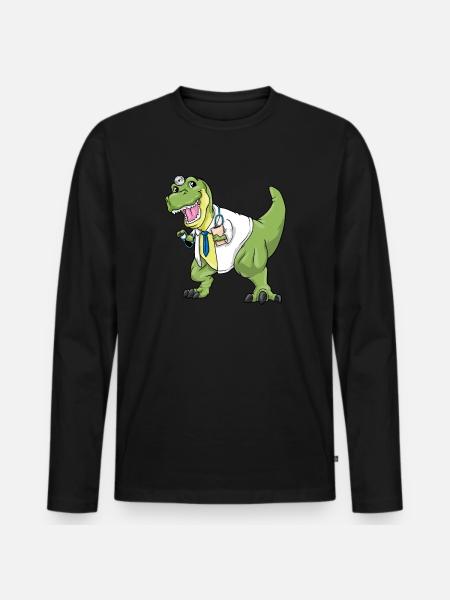 T-Rex dokter kostuum carnaval dokter dinosaurus - Mannen Premium Bio shirt met lange mouwen - zwart