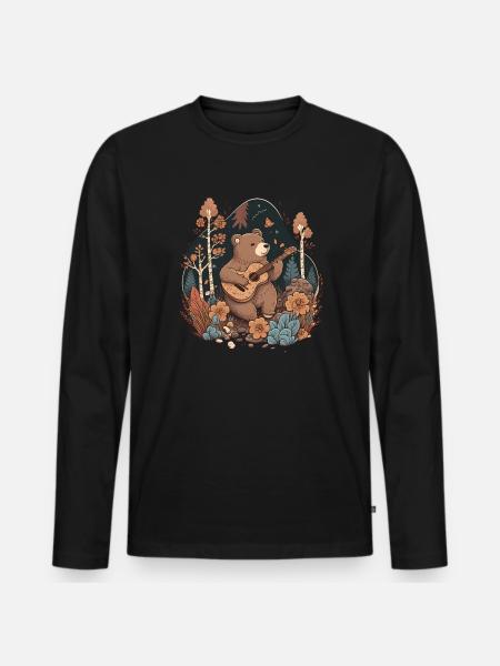 Bear Guitar - Men's Premium Organic Long Sleeve Shirt - black