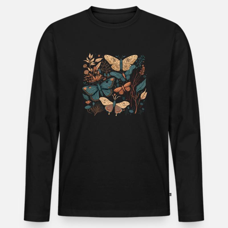 Cottagecore Schmetterlinge - Männer Premium Bio Langarmshirt - Schwarz