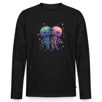 Méduses animaux mignons - T-shirt manches longues Premium bio Homme - noir - Devant - Nico (187cm)