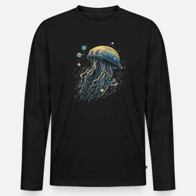 Qualle - Männer Premium Bio Langarmshirt - Schwarz