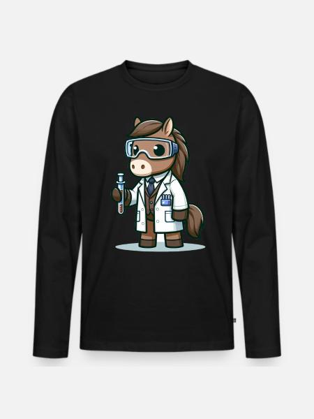 Scientifique de cheval mignon - T-shirt manches longues Premium bio Homme - noir