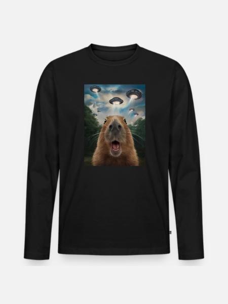 Capybara Selfie Ufo Funny Animals Pictures - Men's Premium Organic Long Sleeve Shirt - black
