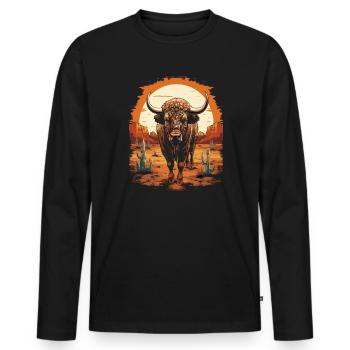 Bison - Männer Premium Bio Langarmshirt - Schwarz - Vorne - Nico (187cm)