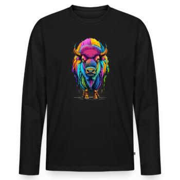 Bison - Männer Premium Bio Langarmshirt - Schwarz - Vorne - Nico (187cm)