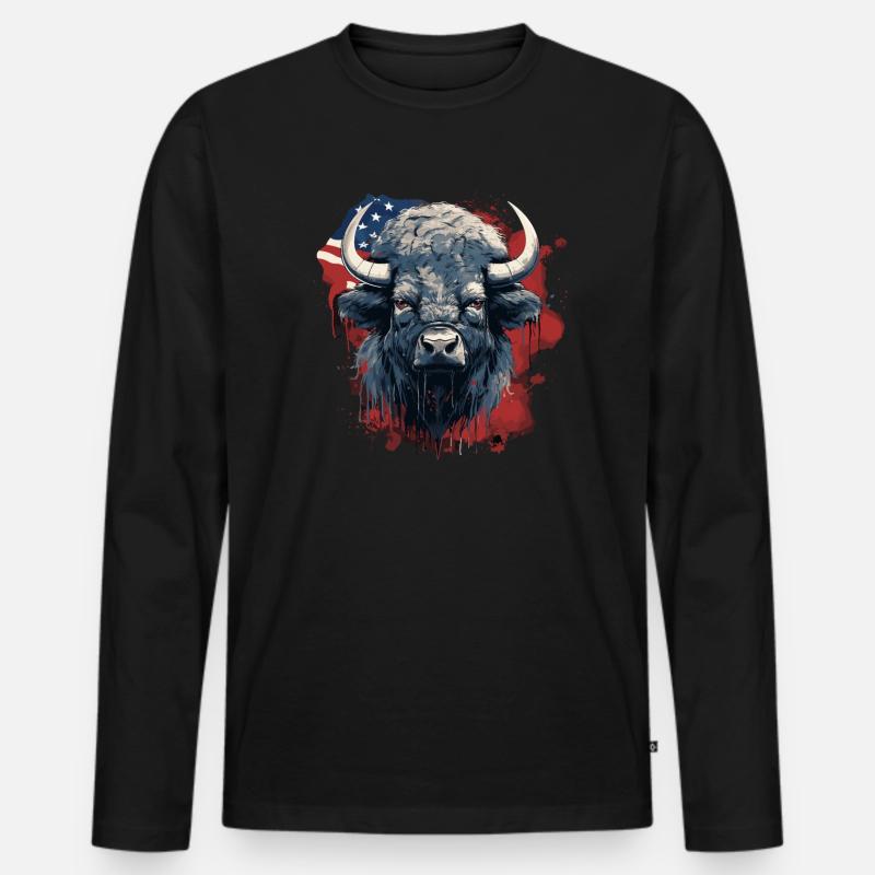 American Bison - Männer Premium Bio Langarmshirt - Schwarz