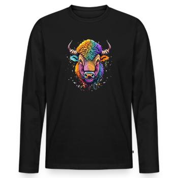 Bison - Männer Premium Bio Langarmshirt - Schwarz - Vorne - Nico (187cm)
