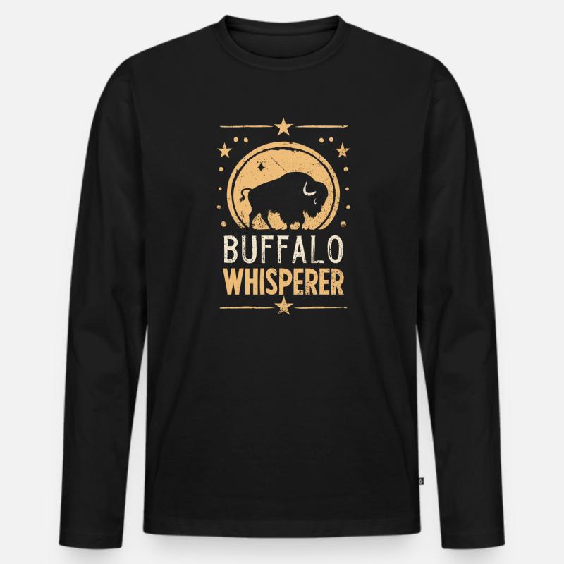 Buffalo Whisperer - Männer Premium Bio Langarmshirt - Schwarz