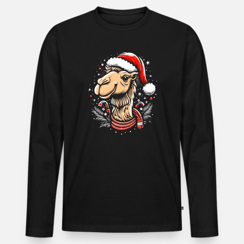 Kamel Weihnachten - Männer Premium Bio Langarmshirt - Schwarz
