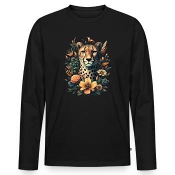 Guépard Fleurs de guépard - T-shirt manches longues Premium bio Homme - noir - Devant - Nico (187cm)