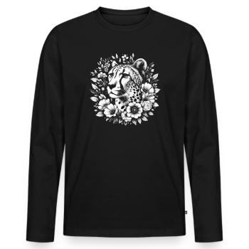 Guépard Fleurs de guépard - T-shirt manches longues Premium bio Homme - noir - Devant - Nico (187cm)