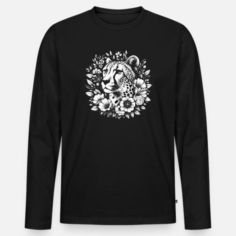 Guépard Fleurs de guépard - T-shirt manches longues Premium bio Homme - noir