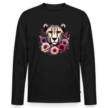 Guépard Fleurs de guépard - T-shirt manches longues Premium bio Homme - noir - Devant - Nico (187cm)