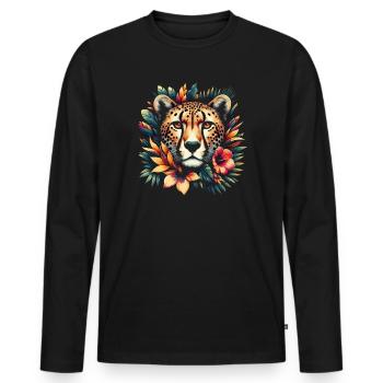 Guépard Fleurs de guépard - T-shirt manches longues Premium bio Homme - noir - Devant - Nico (187cm)
