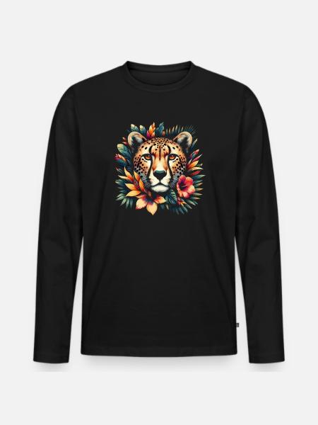 Cheetah Cheetah Flowers - Men's Premium Organic Long Sleeve Shirt - black
