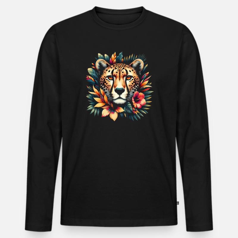 Cheetah Gepard Blumen - Männer Premium Bio Langarmshirt - Schwarz